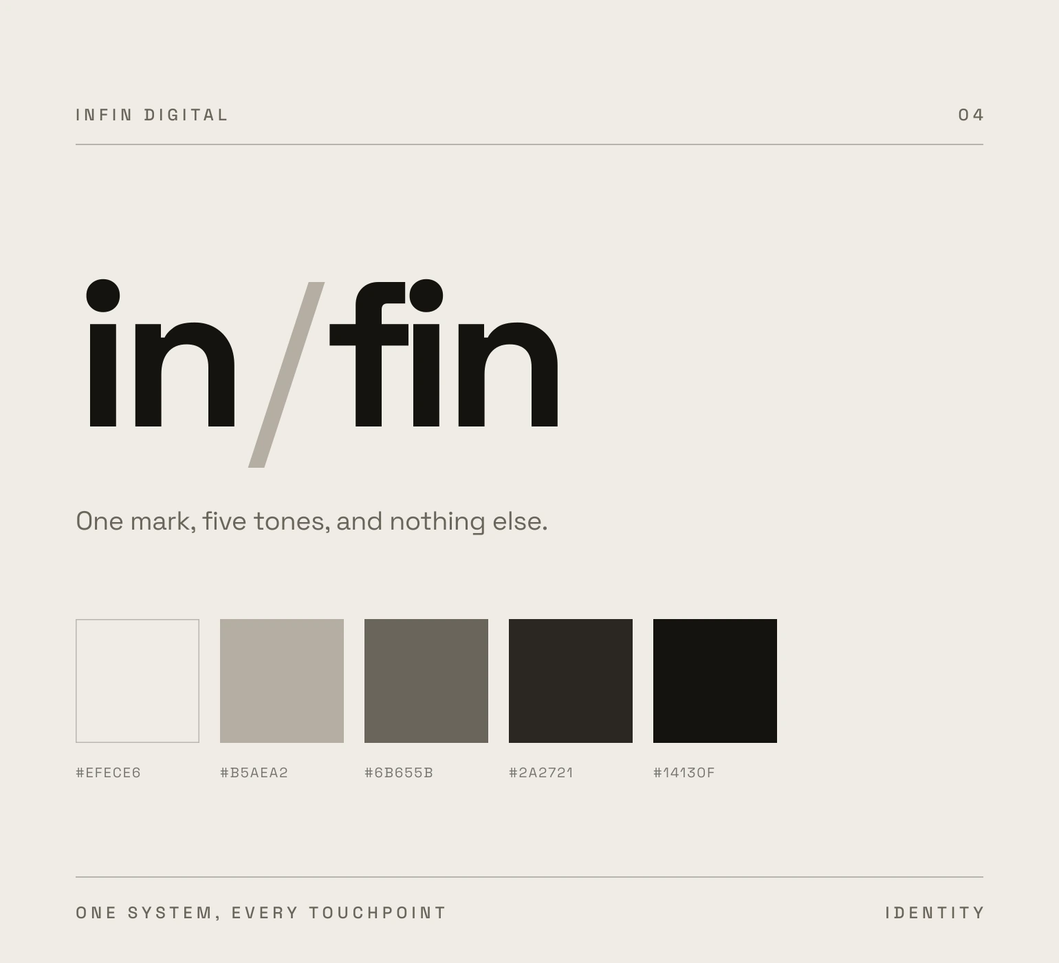INFIN identity plate, one mark, five tones