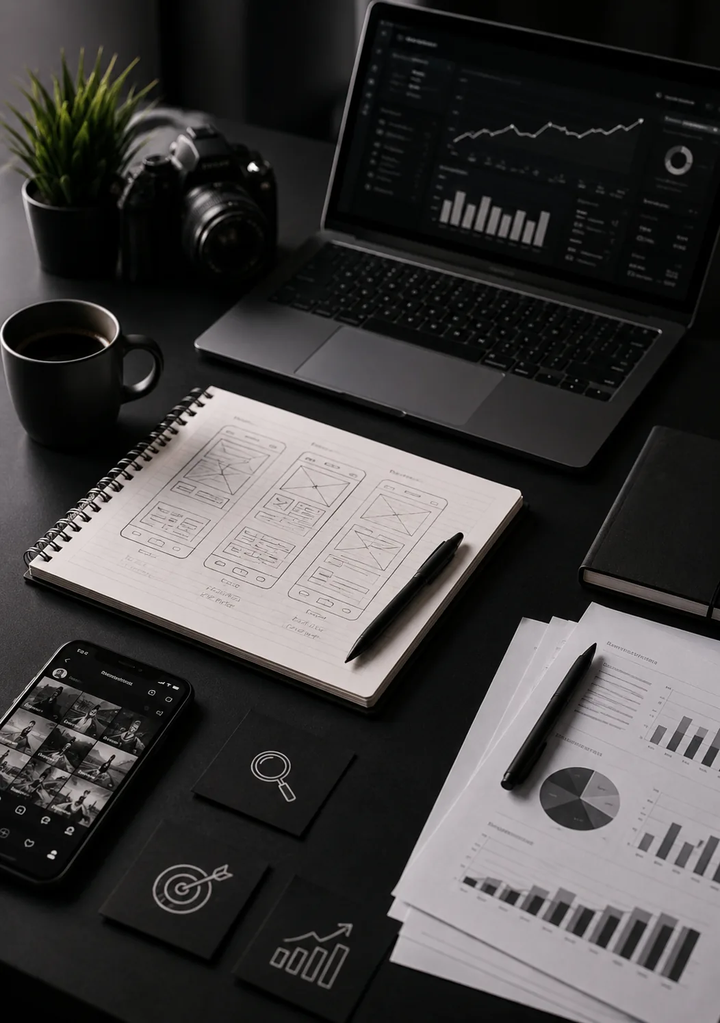 Local search and SEO, analytics on a desk